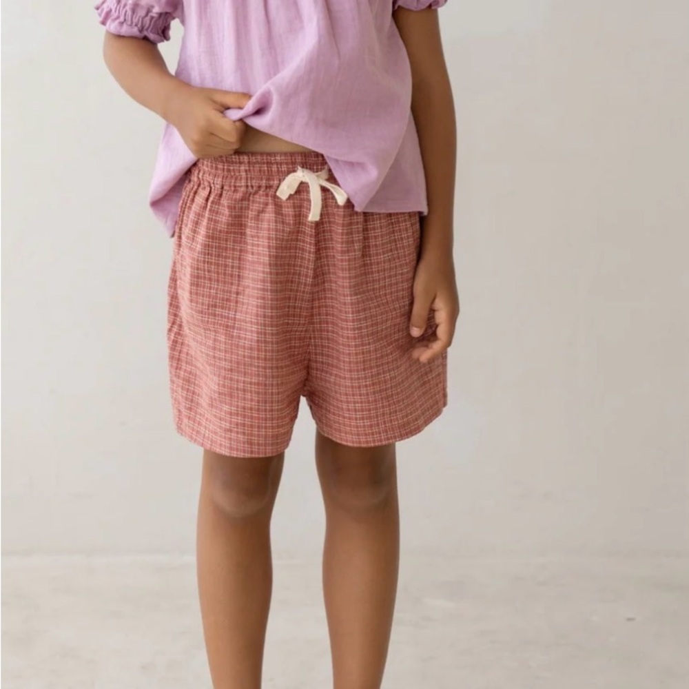 NWT Illoura  THE LABEL Thea Shorts - Red Plaid kids‎ shirts cotton pull on